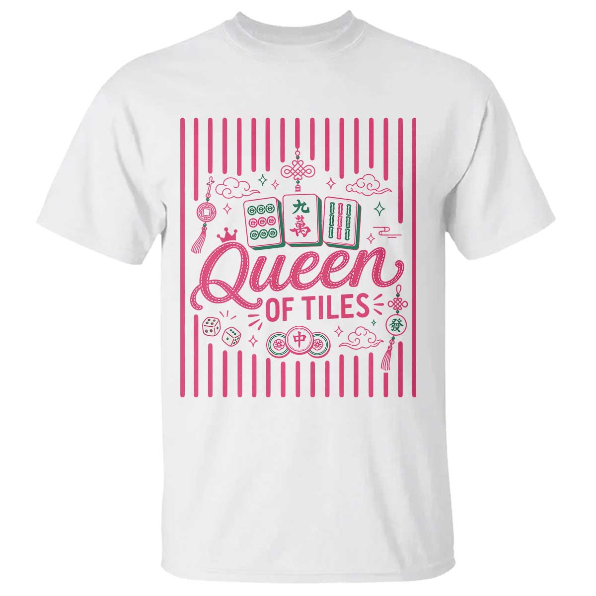 Queen Of Tiles Pink Mahjong Lover Game Night Graphic T Shirt