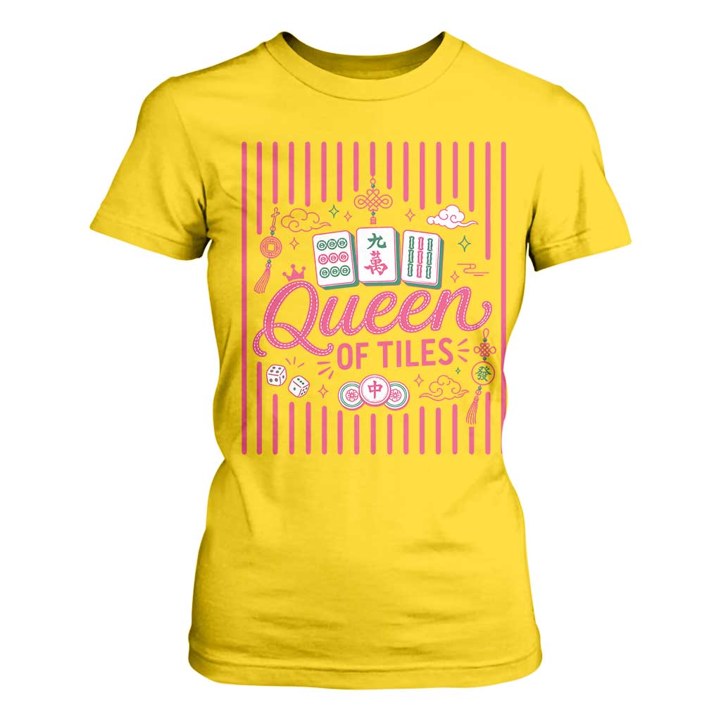 Queen Of Tiles Pink Mahjong Lover Game Night Graphic T Shirt For Women