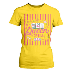 Queen Of Tiles Pink Mahjong Lover Game Night Graphic T Shirt For Women