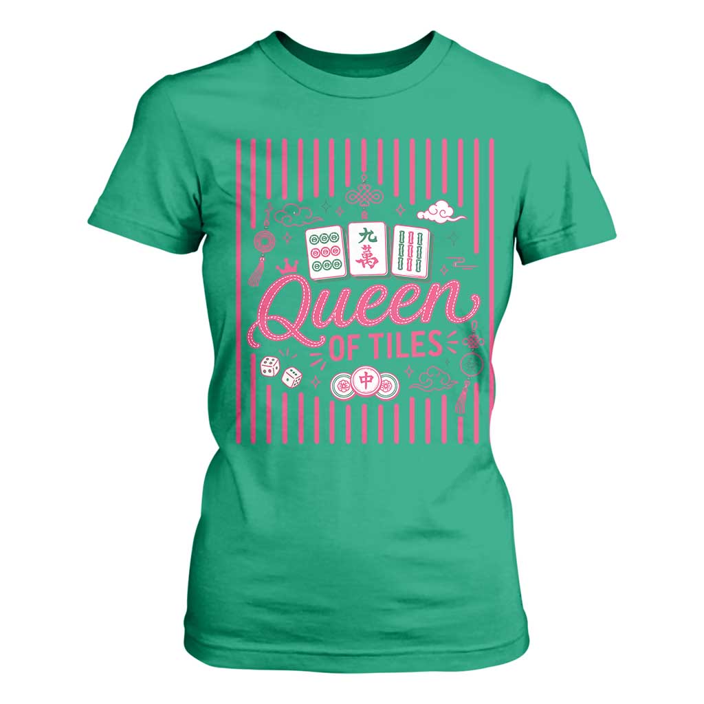 Queen Of Tiles Pink Mahjong Lover Game Night Graphic T Shirt For Women