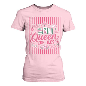 Queen Of Tiles Pink Mahjong Lover Game Night Graphic T Shirt For Women