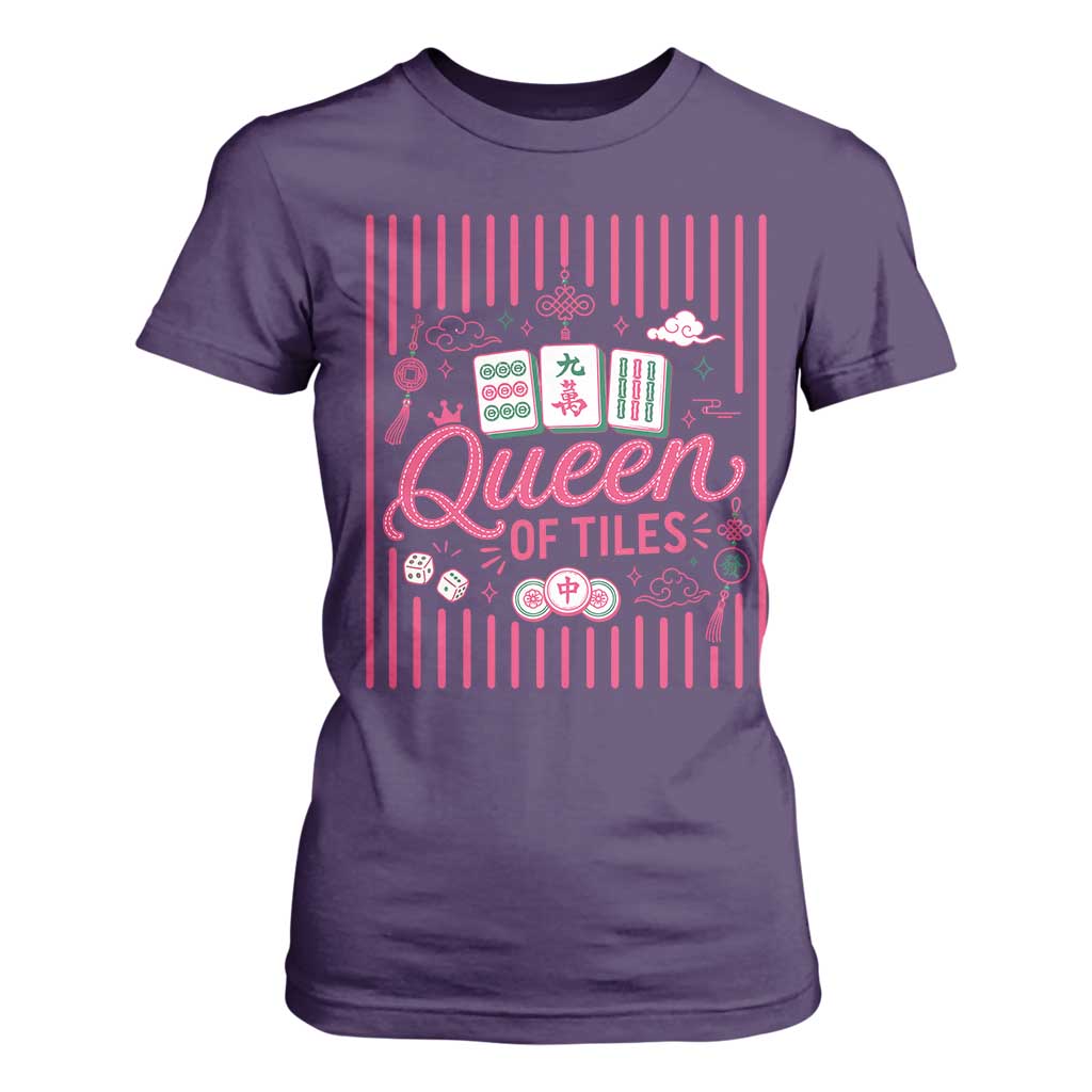 Queen Of Tiles Pink Mahjong Lover Game Night Graphic T Shirt For Women