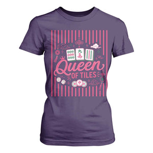 Queen Of Tiles Pink Mahjong Lover Game Night Graphic T Shirt For Women