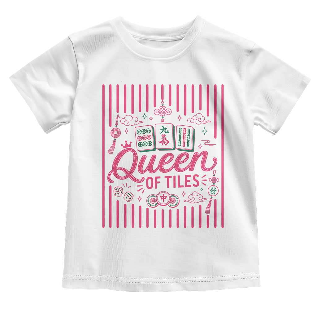 Queen Of Tiles Pink Mahjong Lover Game Night Graphic Toddler T Shirt TS10 White Print Your Wear
