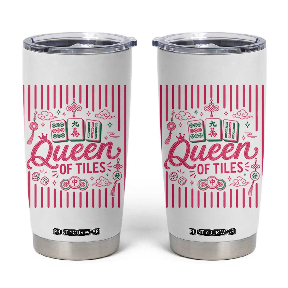 Queen Of Tiles Pink Mahjong Lover Game Night Graphic Tumbler Cup