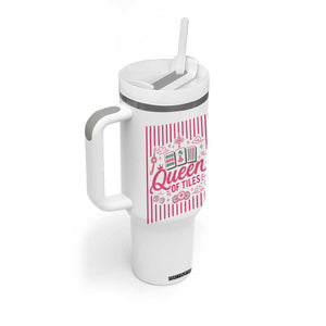 Queen Of Tiles Pink Mahjong Lover Game Night Graphic Tumbler With Handle