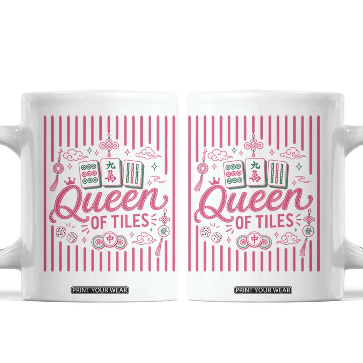 Queen Of Tiles Pink Mahjong Lover Game Night Graphic Coffee Mug TS10 White Print Your Wear