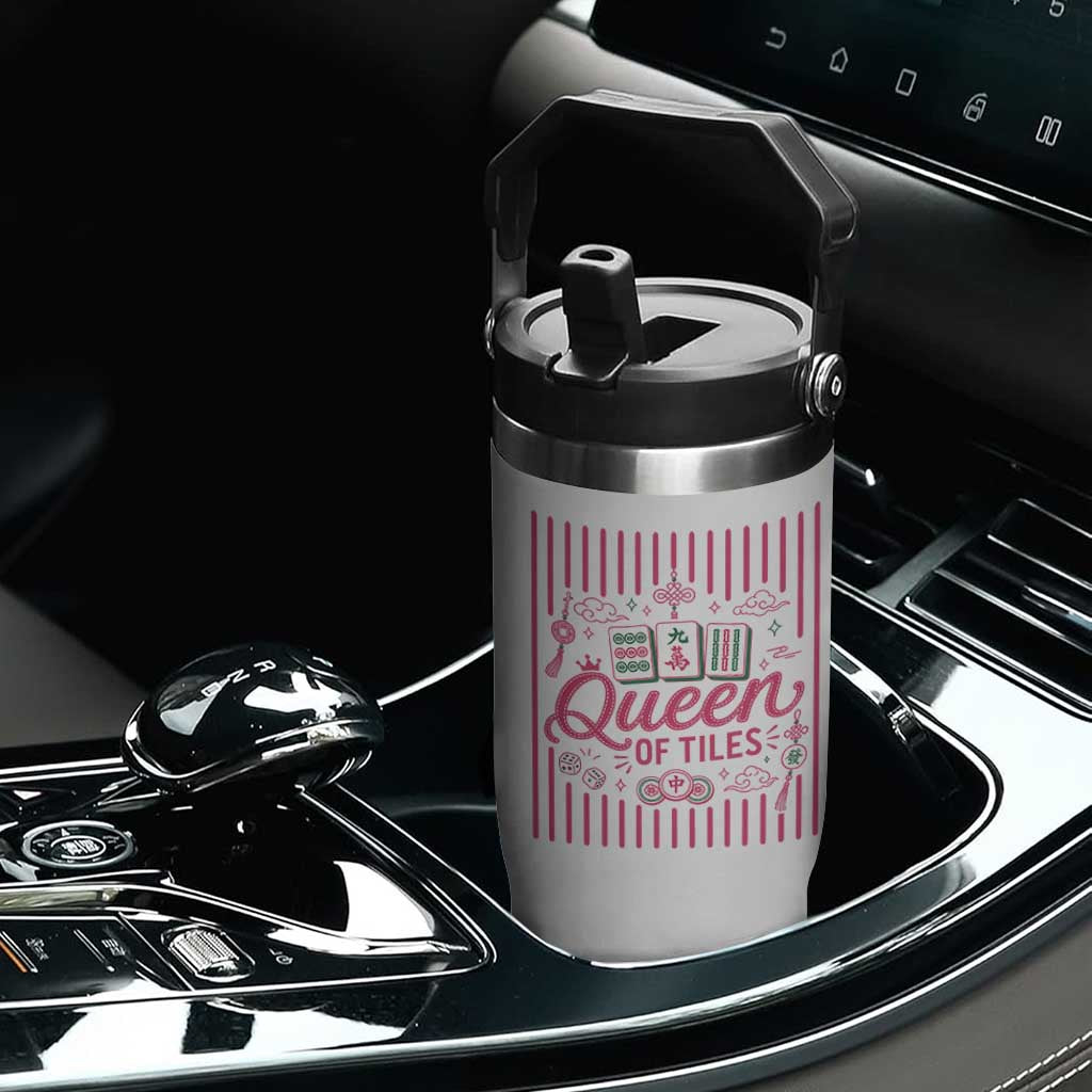 Queen Of Tiles Pink Mahjong Lover Game Night Graphic Flip Straw Tumbler