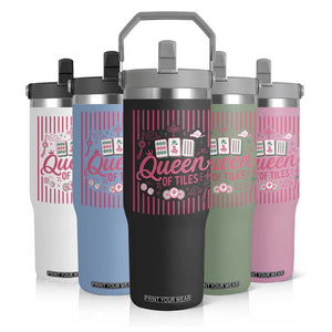 Queen Of Tiles Pink Mahjong Lover Game Night Graphic Flip Straw Tumbler