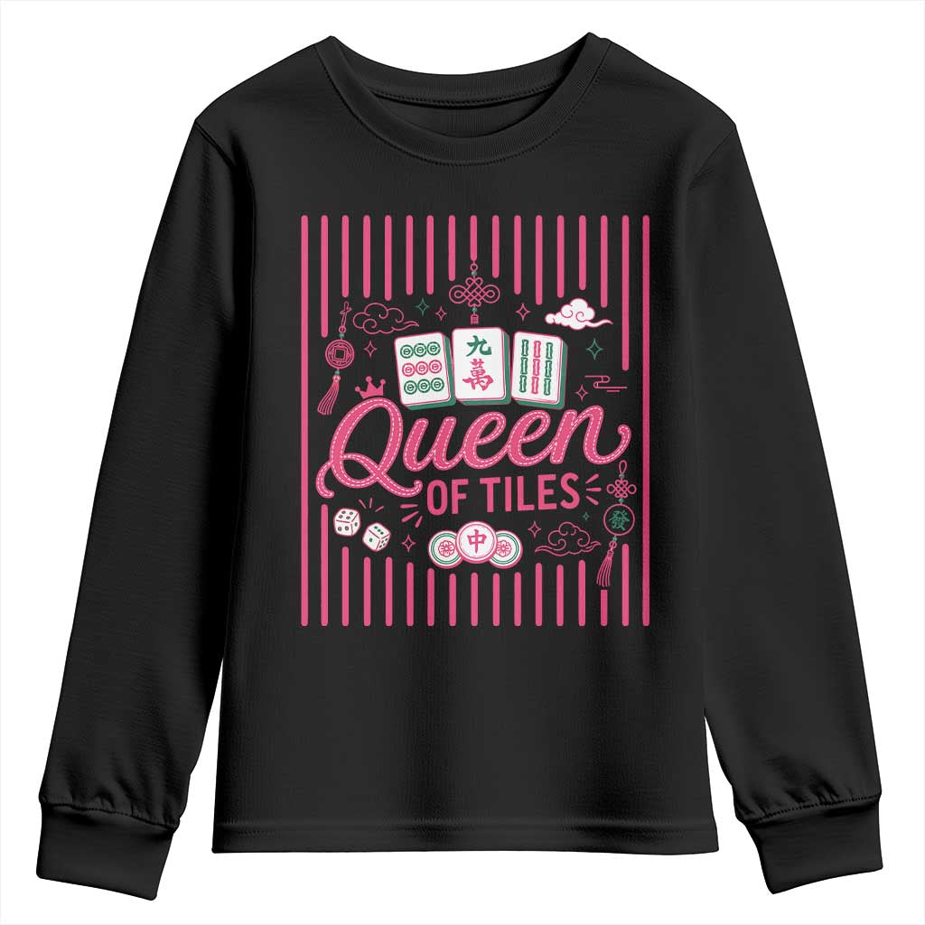 Queen Of Tiles Pink Mahjong Lover Game Night Graphic Youth Sweatshirt