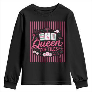 Queen Of Tiles Pink Mahjong Lover Game Night Graphic Youth Sweatshirt