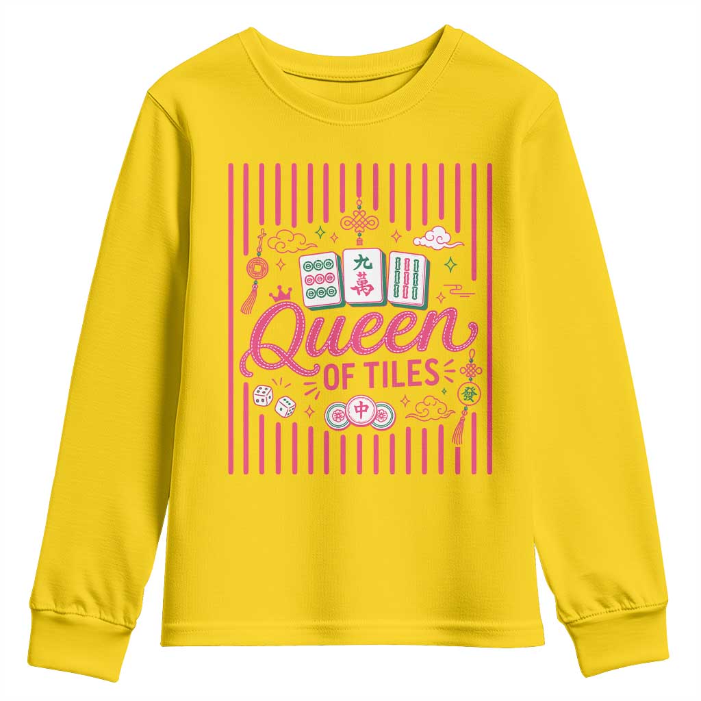 Queen Of Tiles Pink Mahjong Lover Game Night Graphic Youth Sweatshirt