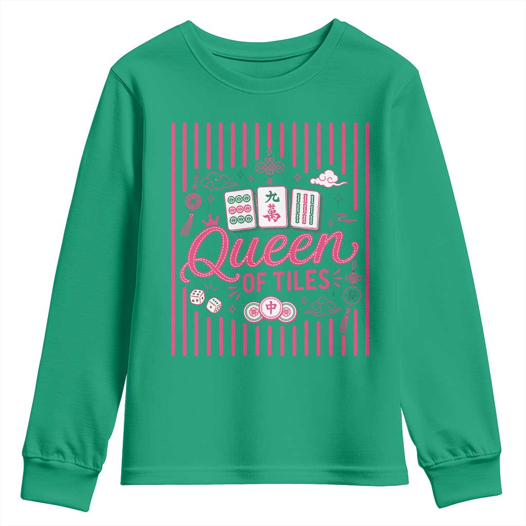Queen Of Tiles Pink Mahjong Lover Game Night Graphic Youth Sweatshirt