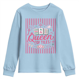 Queen Of Tiles Pink Mahjong Lover Game Night Graphic Youth Sweatshirt