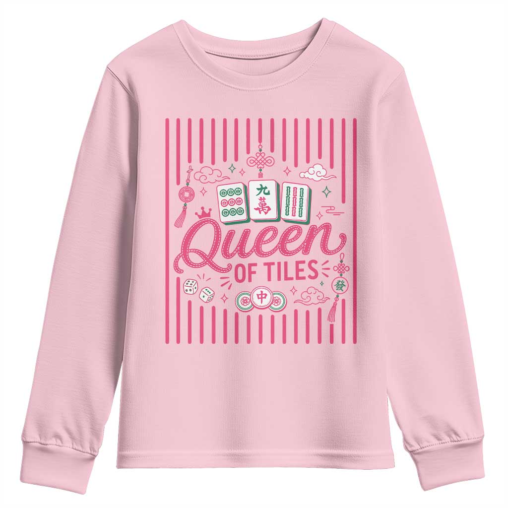 Queen Of Tiles Pink Mahjong Lover Game Night Graphic Youth Sweatshirt