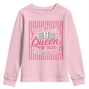 Queen Of Tiles Pink Mahjong Lover Game Night Graphic Youth Sweatshirt