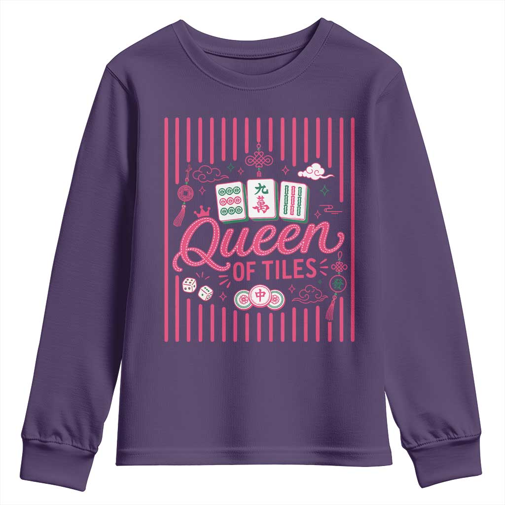Queen Of Tiles Pink Mahjong Lover Game Night Graphic Youth Sweatshirt