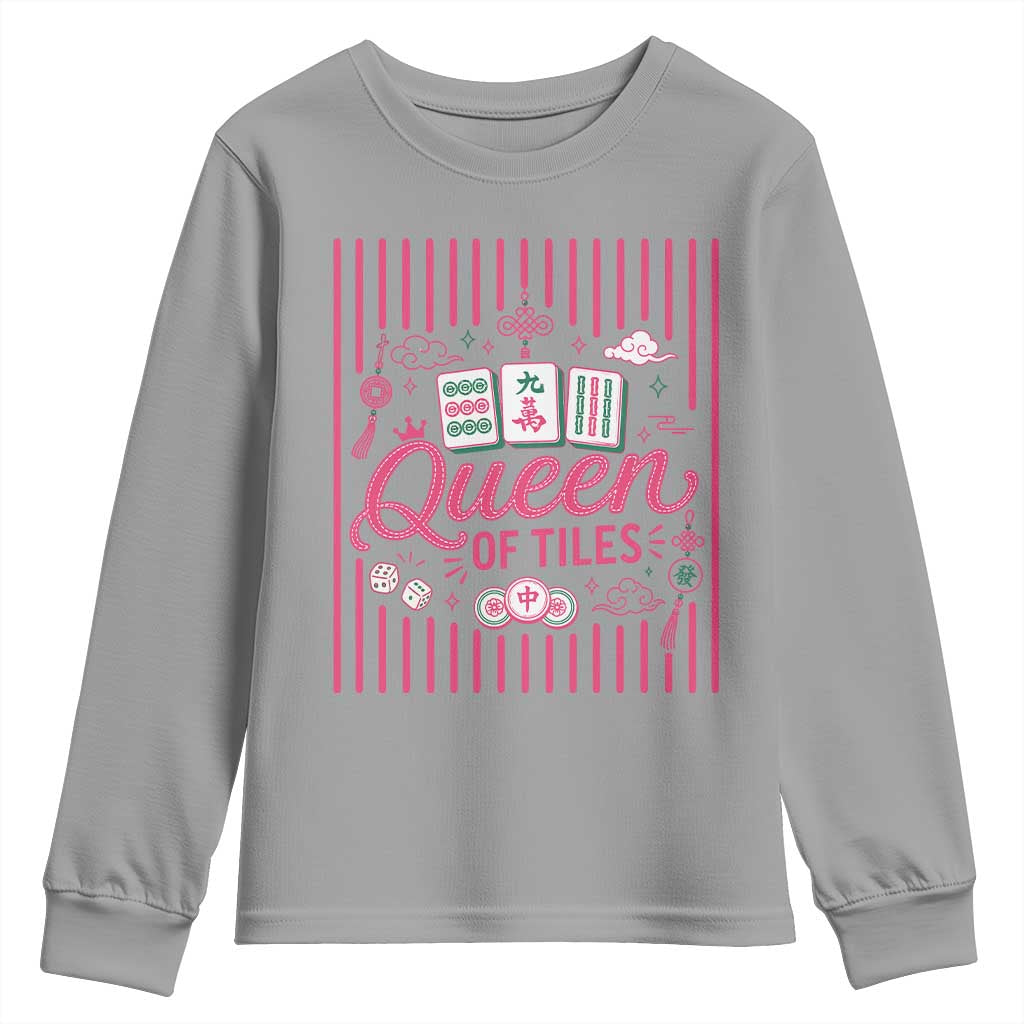 Queen Of Tiles Pink Mahjong Lover Game Night Graphic Youth Sweatshirt