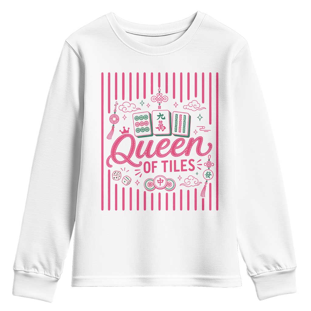 Queen Of Tiles Pink Mahjong Lover Game Night Graphic Youth Sweatshirt TS10 White Print Your Wear