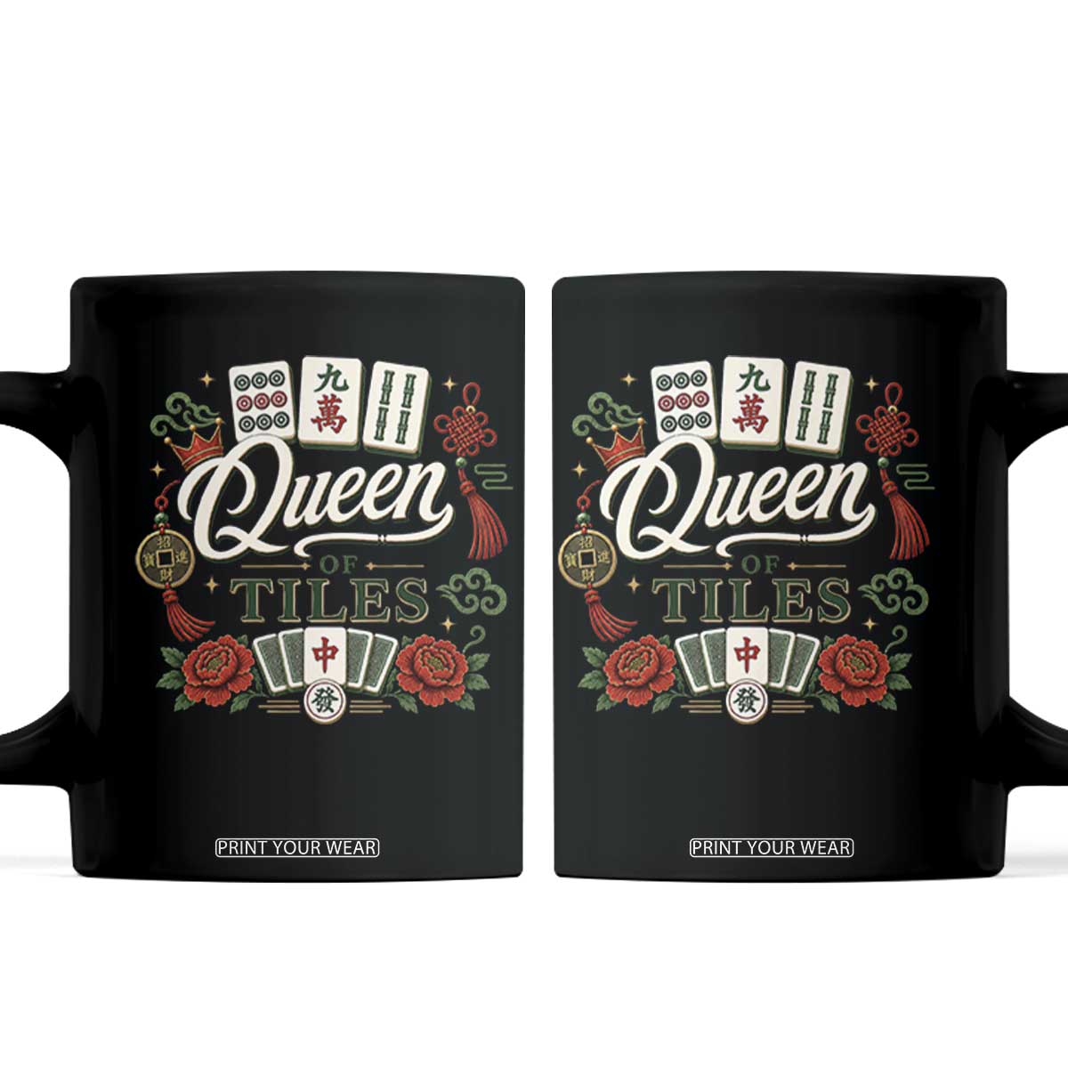 Mahjong Lovers Coffee Mug Queen Of Tiles Game Night Graphic