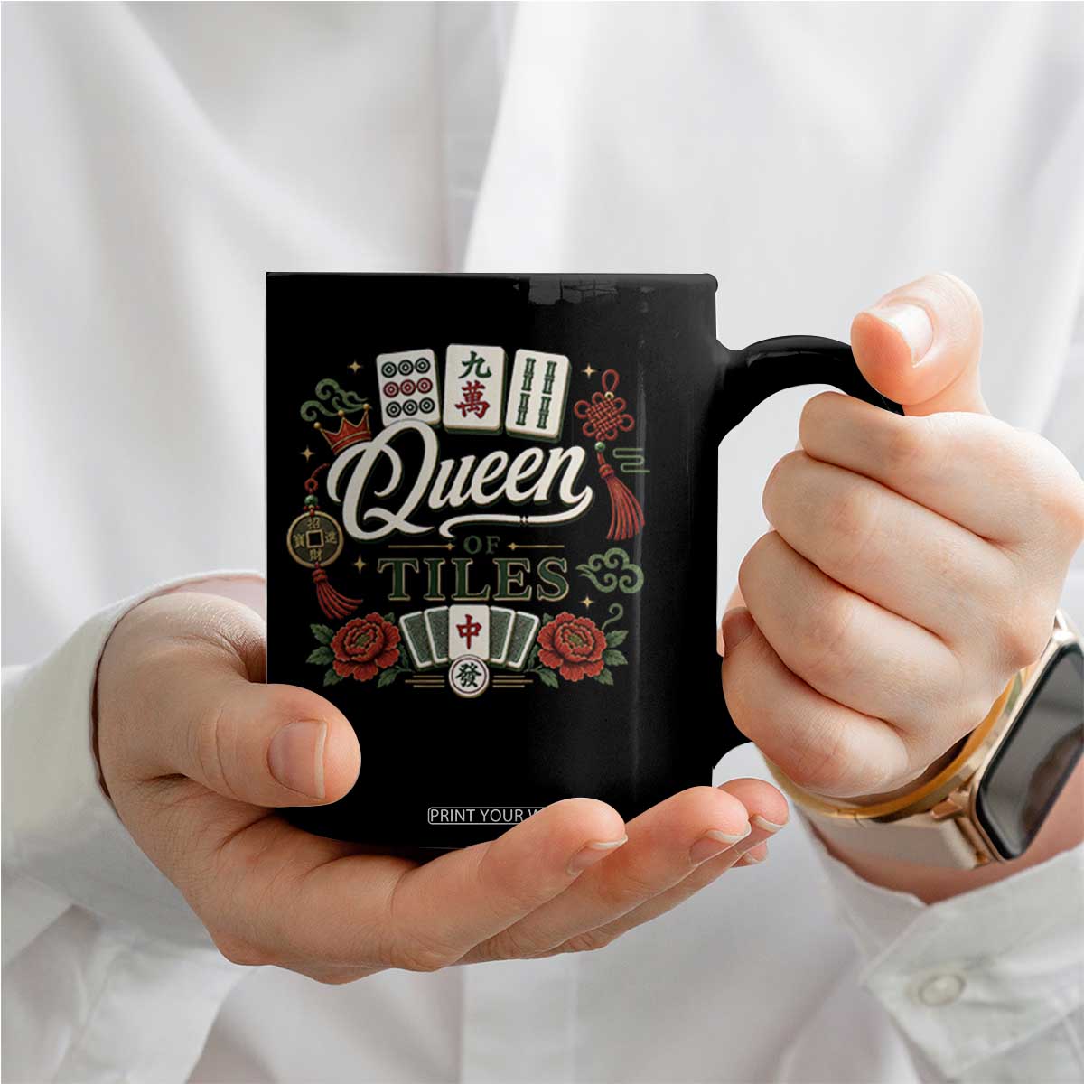 Mahjong Lovers Coffee Mug Queen Of Tiles Game Night Graphic