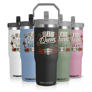 Mahjong Lovers Flip Straw Tumbler Queen Of Tiles Game Night Graphic