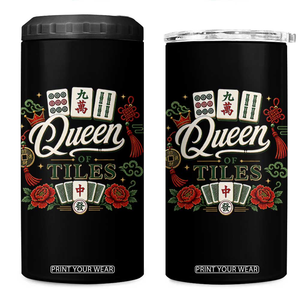 Mahjong Lovers 4 in 1 Can Cooler Tumbler Queen Of Tiles Game Night Graphic