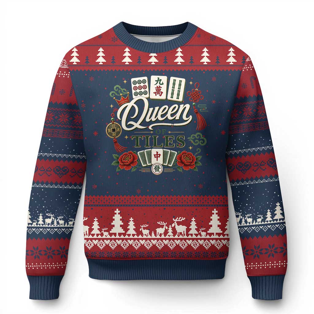 Mahjong Lovers Ugly Christmas Sweater Queen Of Tiles Game Night Graphic