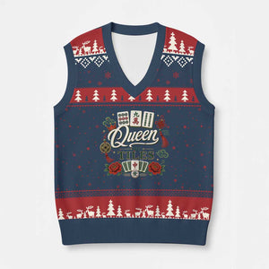 Mahjong Lovers V-Neck Knit Sweater Vest Queen Of Tiles Game Night Graphic