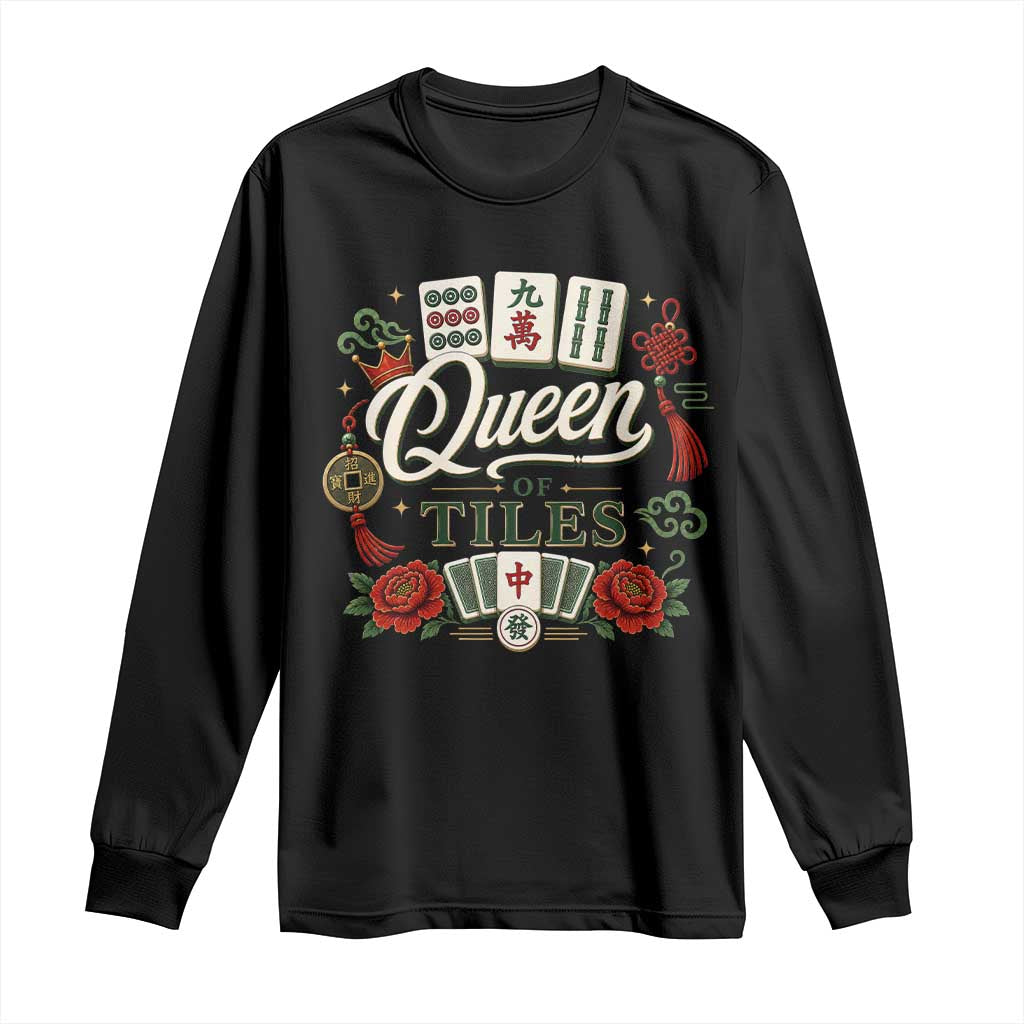 Mahjong Lovers Long Sleeve Shirt Queen Of Tiles Game Night Graphic