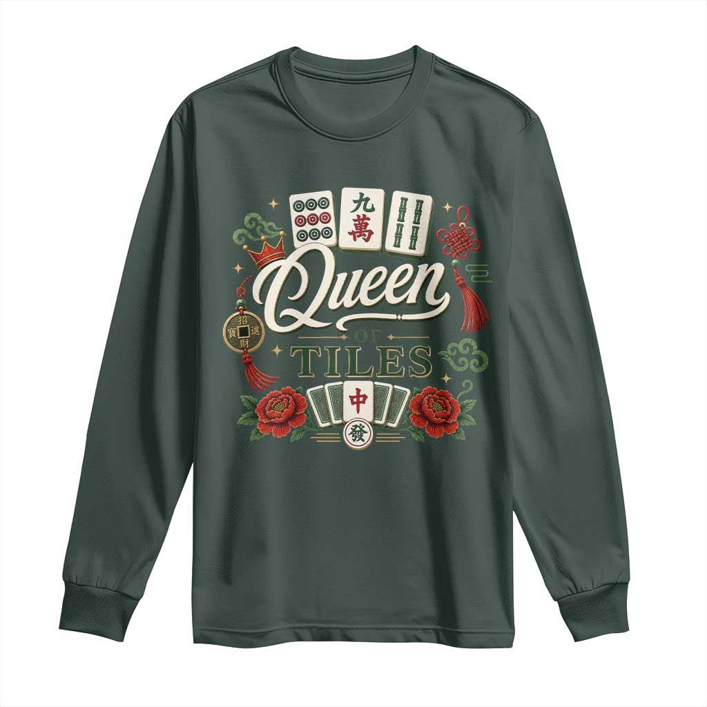 Mahjong Lovers Long Sleeve Shirt Queen Of Tiles Game Night Graphic