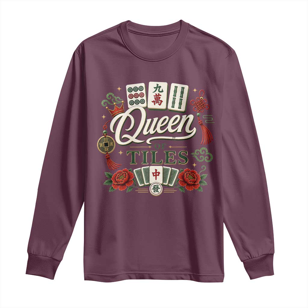 Mahjong Lovers Long Sleeve Shirt Queen Of Tiles Game Night Graphic