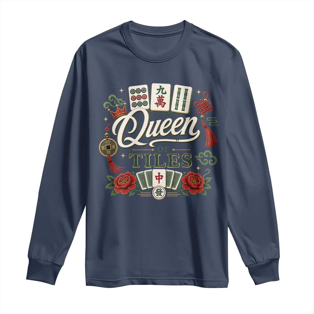 Mahjong Lovers Long Sleeve Shirt Queen Of Tiles Game Night Graphic