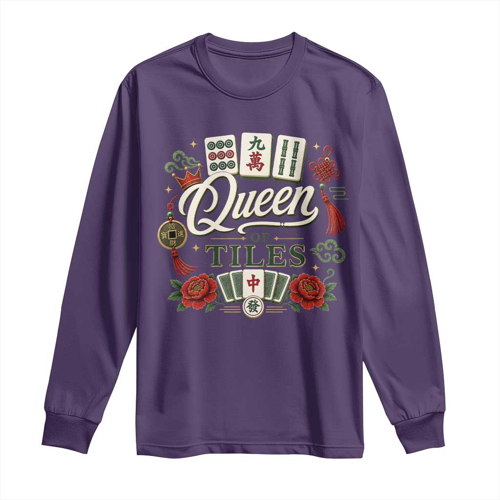 Mahjong Lovers Long Sleeve Shirt Queen Of Tiles Game Night Graphic