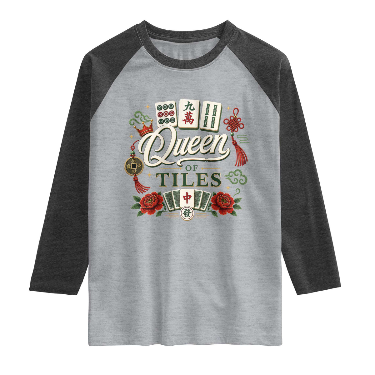 Mahjong Lovers Raglan Shirt Queen Of Tiles Game Night Graphic