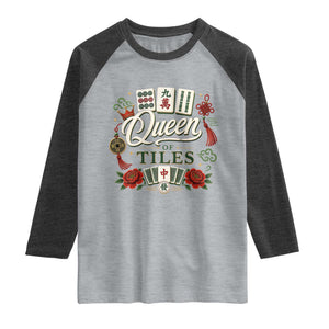 Mahjong Lovers Raglan Shirt Queen Of Tiles Game Night Graphic