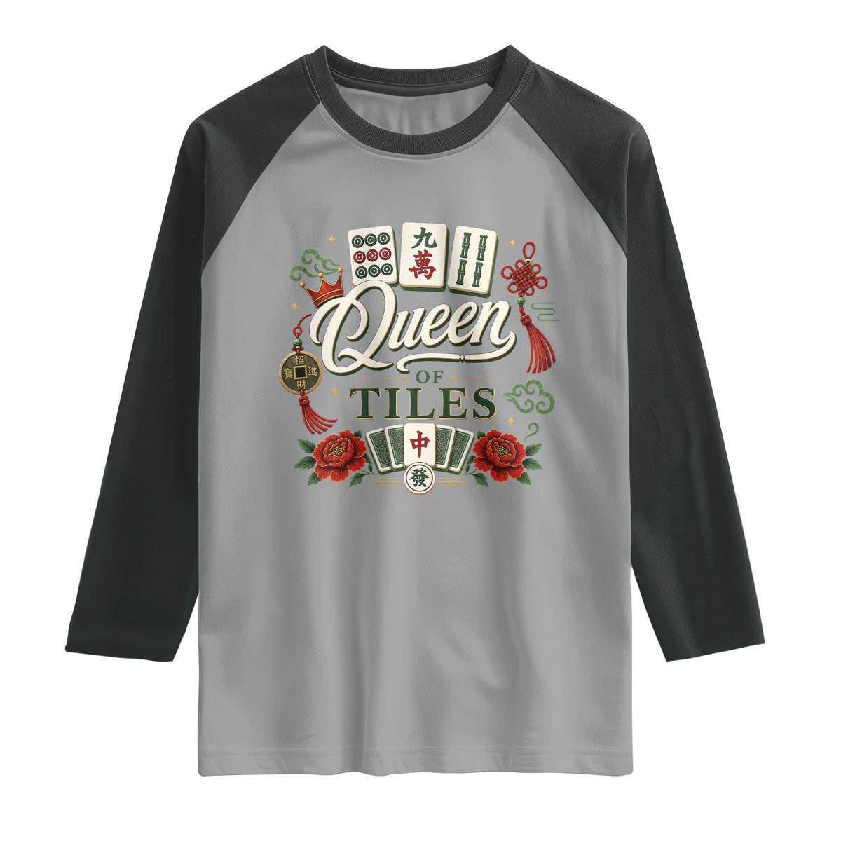 Mahjong Lovers Raglan Shirt Queen Of Tiles Game Night Graphic