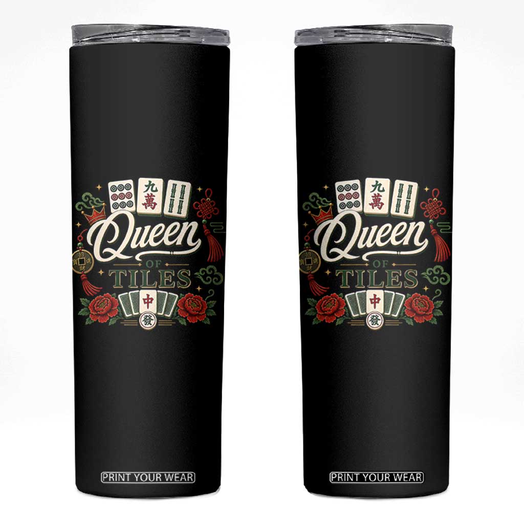 Mahjong Lovers Skinny Tumbler Queen Of Tiles Game Night Graphic TS10 Black Print Your Wear