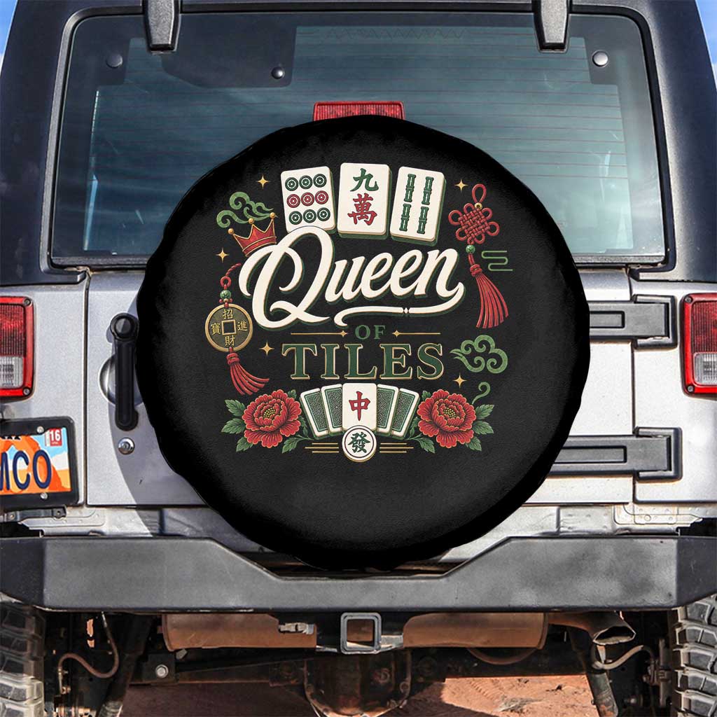 Mahjong Lovers Spare Tire Cover Queen Of Tiles Game Night Graphic TS10 No hole Black Print Your Wear