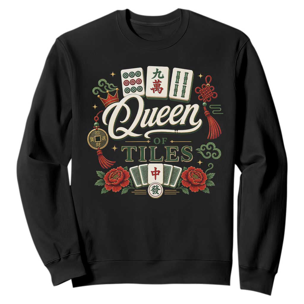 Mahjong Lovers Sweatshirt Queen Of Tiles Game Night Graphic TS10 Black Print Your Wear