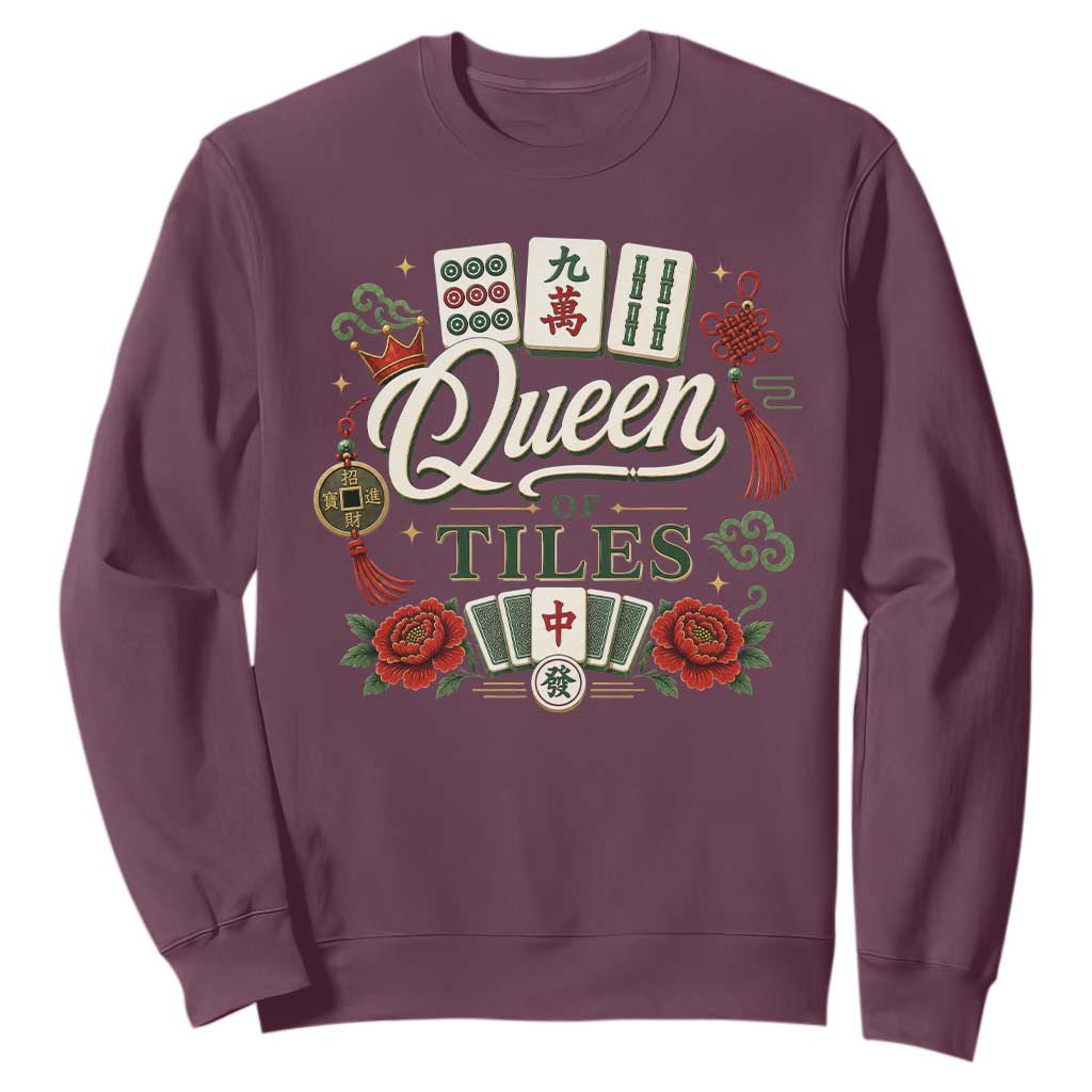 Mahjong Lovers Sweatshirt Queen Of Tiles Game Night Graphic