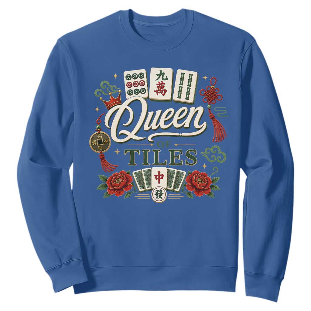 Mahjong Lovers Sweatshirt Queen Of Tiles Game Night Graphic