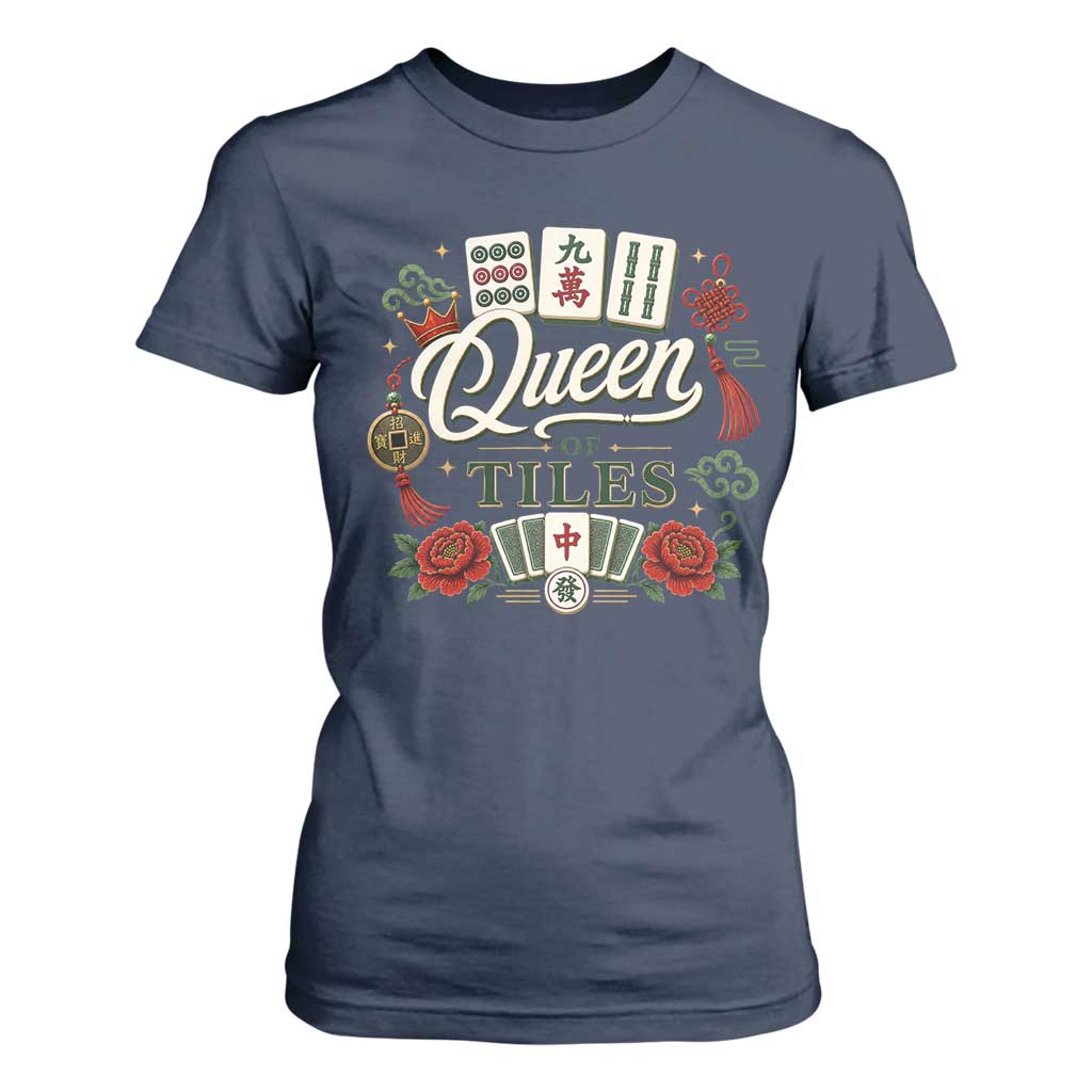Mahjong Lovers T Shirt For Women Queen Of Tiles Game Night Graphic