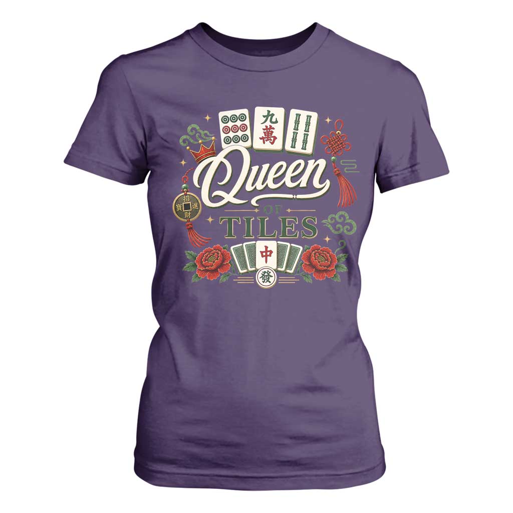 Mahjong Lovers T Shirt For Women Queen Of Tiles Game Night Graphic