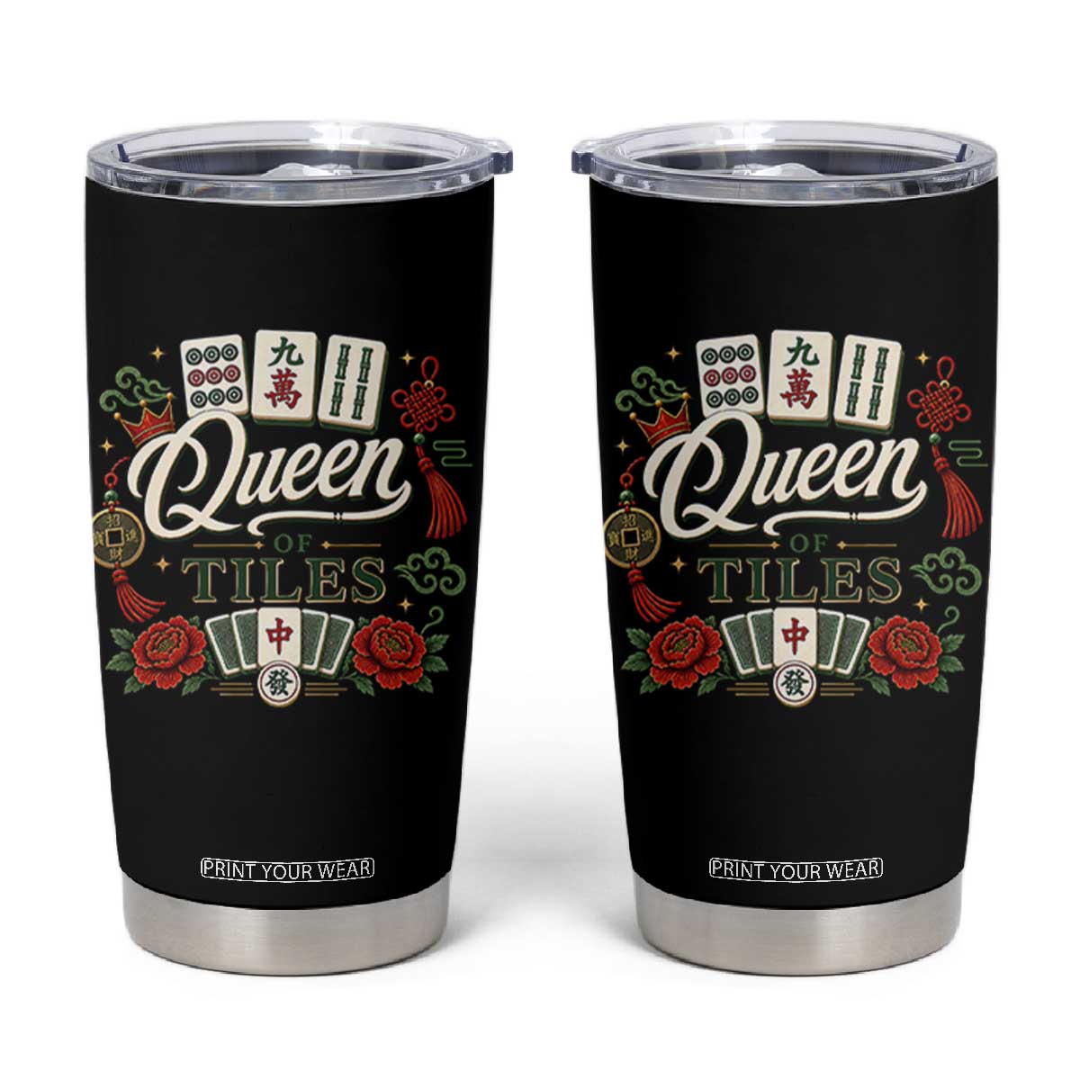 Mahjong Lovers Tumbler Cup Queen Of Tiles Game Night Graphic TS10 Black Print Your Wear