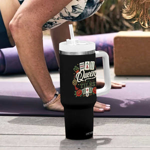 Mahjong Lovers Tumbler With Handle Queen Of Tiles Game Night Graphic