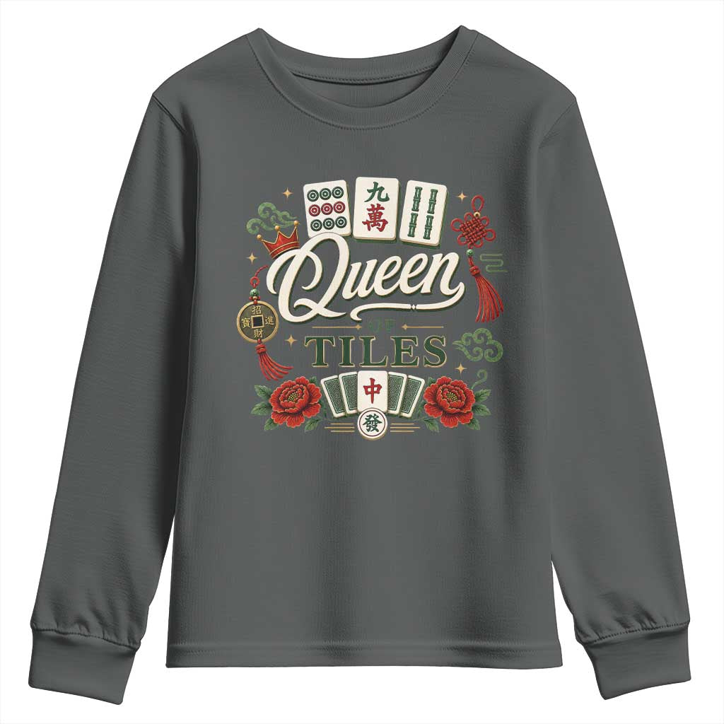 Mahjong Lovers Youth Sweatshirt Queen Of Tiles Game Night Graphic