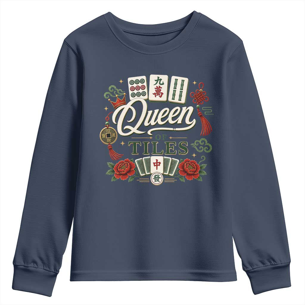 Mahjong Lovers Youth Sweatshirt Queen Of Tiles Game Night Graphic