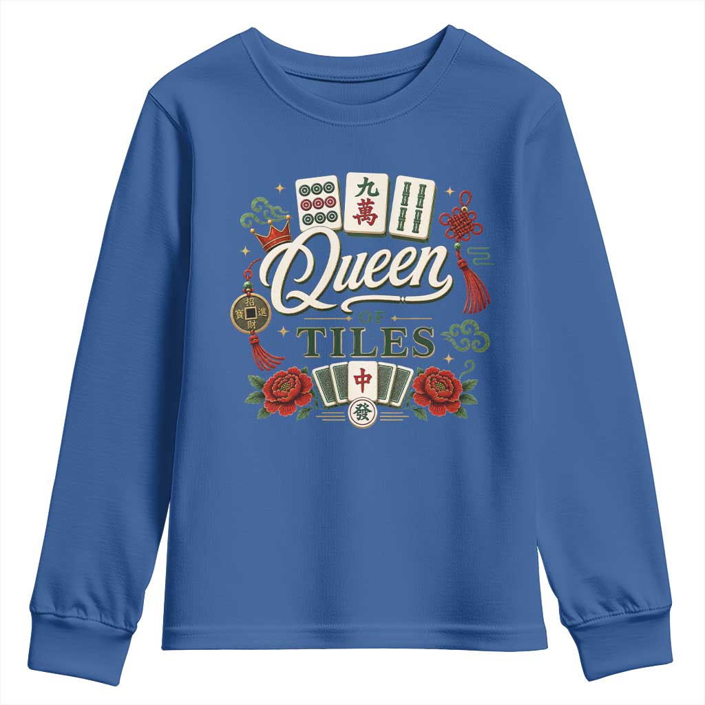 Mahjong Lovers Youth Sweatshirt Queen Of Tiles Game Night Graphic