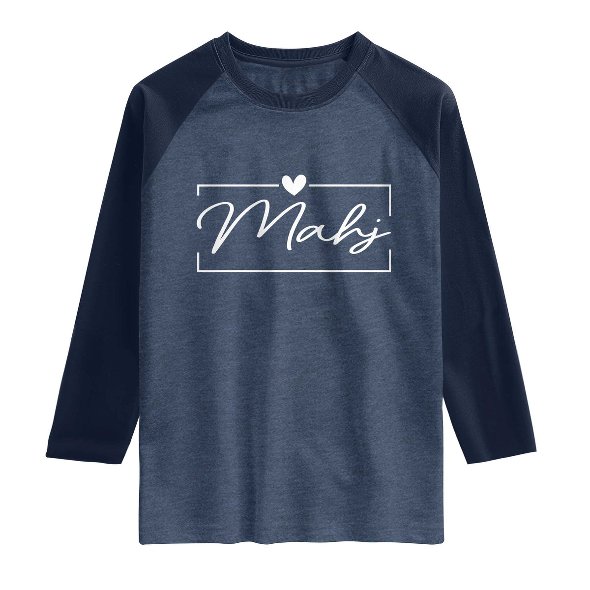 Mahjong Lovers Raglan Shirt Mah Jongg Game Night Graphic TS10 Heather Denim Navy Print Your Wear